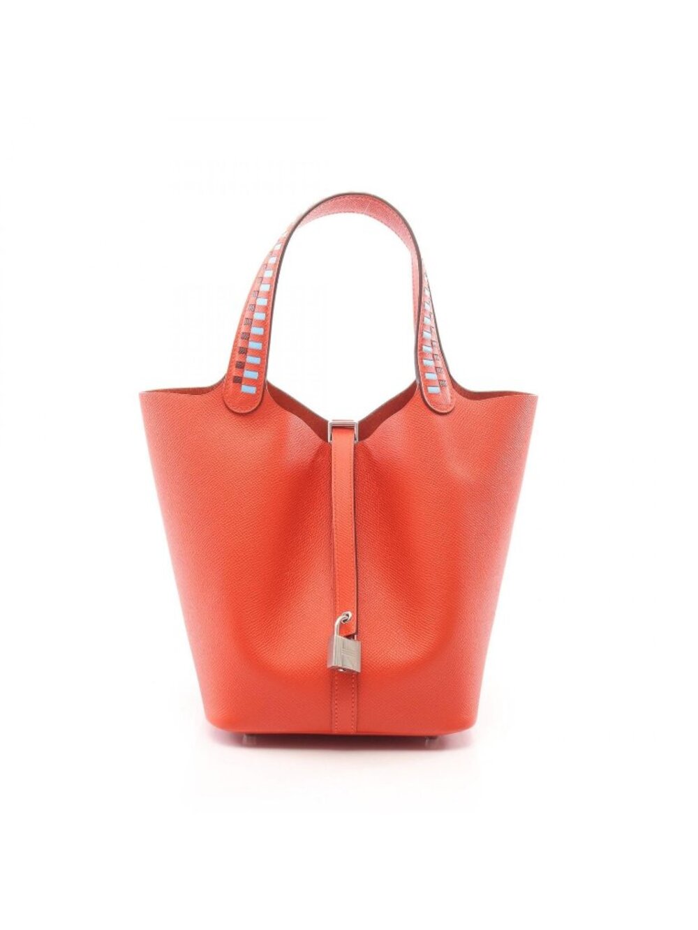 Hermes Handbag Picotin Lock MM Capucines Celeste Rouge Ash Leather Tresage